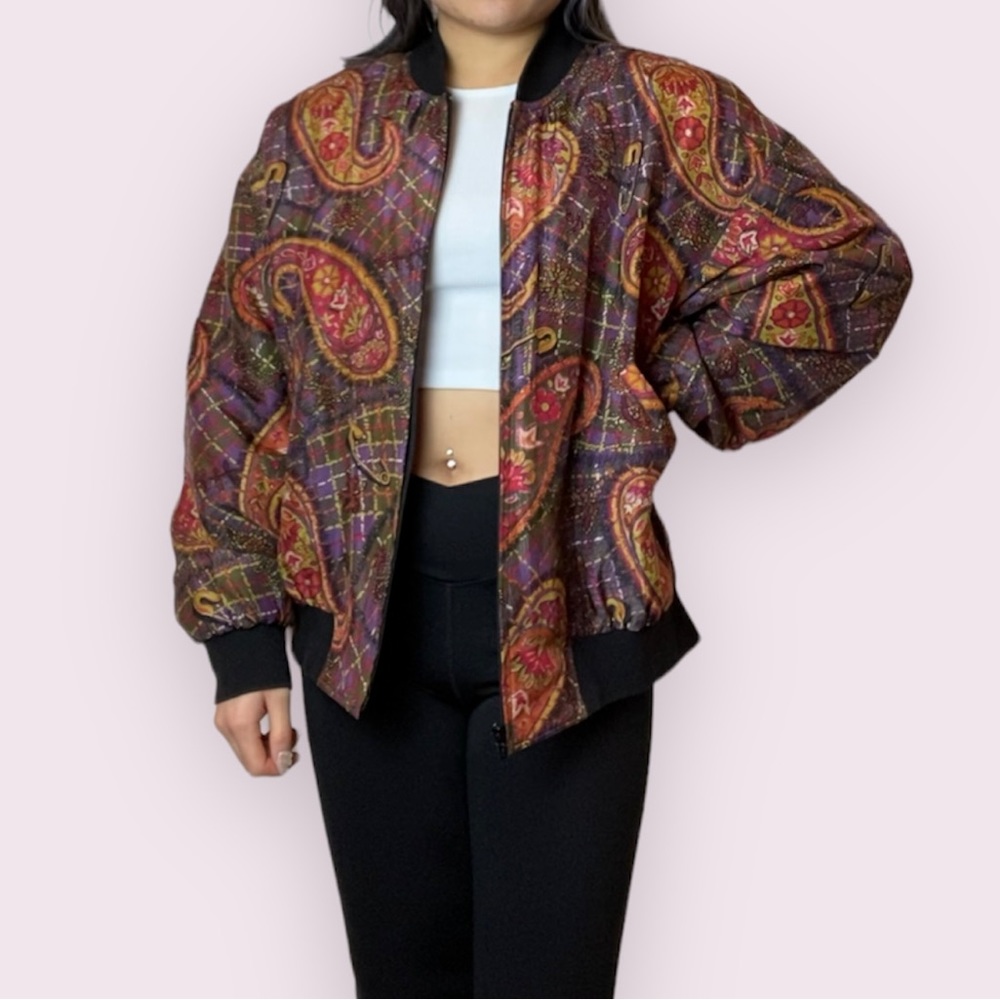 Diane Gilman Multicolor Paisley Bomber Jacket